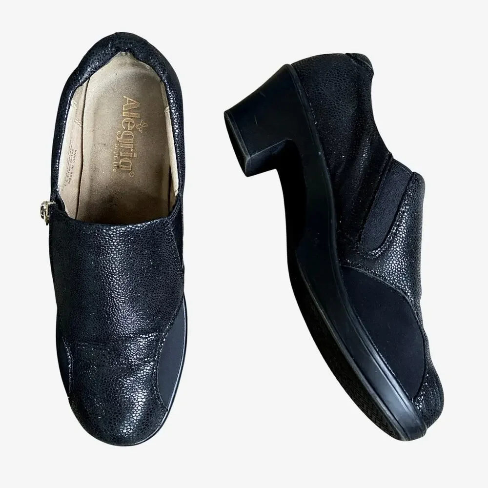 Alegria Hayli Heel Shoe Women Sz 40 EU 9.5 US Black Glitz Now or Never Leather